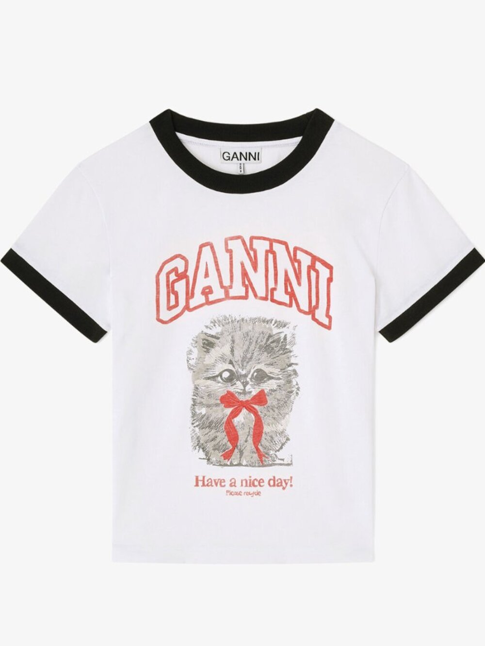 GANNI White Cropped Kitty T-shirt - NWT